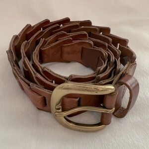 Women’s Brown Leather Belt with Decorative Floral Cutouts